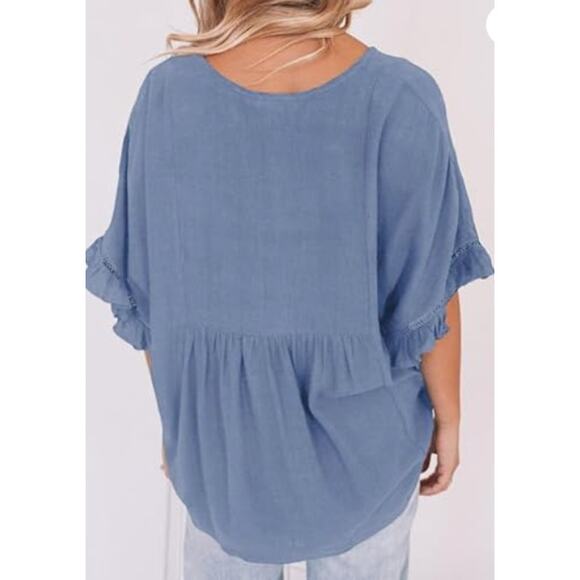 Dokotoo Women's Ruffle Bell Sleeves Peplum Top Relaxed Pullover Size XL Blue NWT - Picture 3 of 9